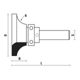 HW Abrundfräser R 12,7 mit Anlauflager Ø 54 mm Schaft 12mm - E335.540.R