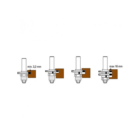 Klein Nut-Feder Garnitur mit Anlauflager - für Nuten 3,2 bis 18 mm - Schaft 12 mm - E182.476.R