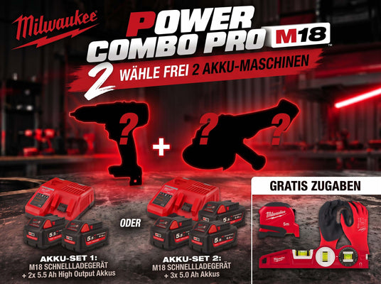 Milwaukee Power Combo Pro M18, wähle aus 2 Maschinen
