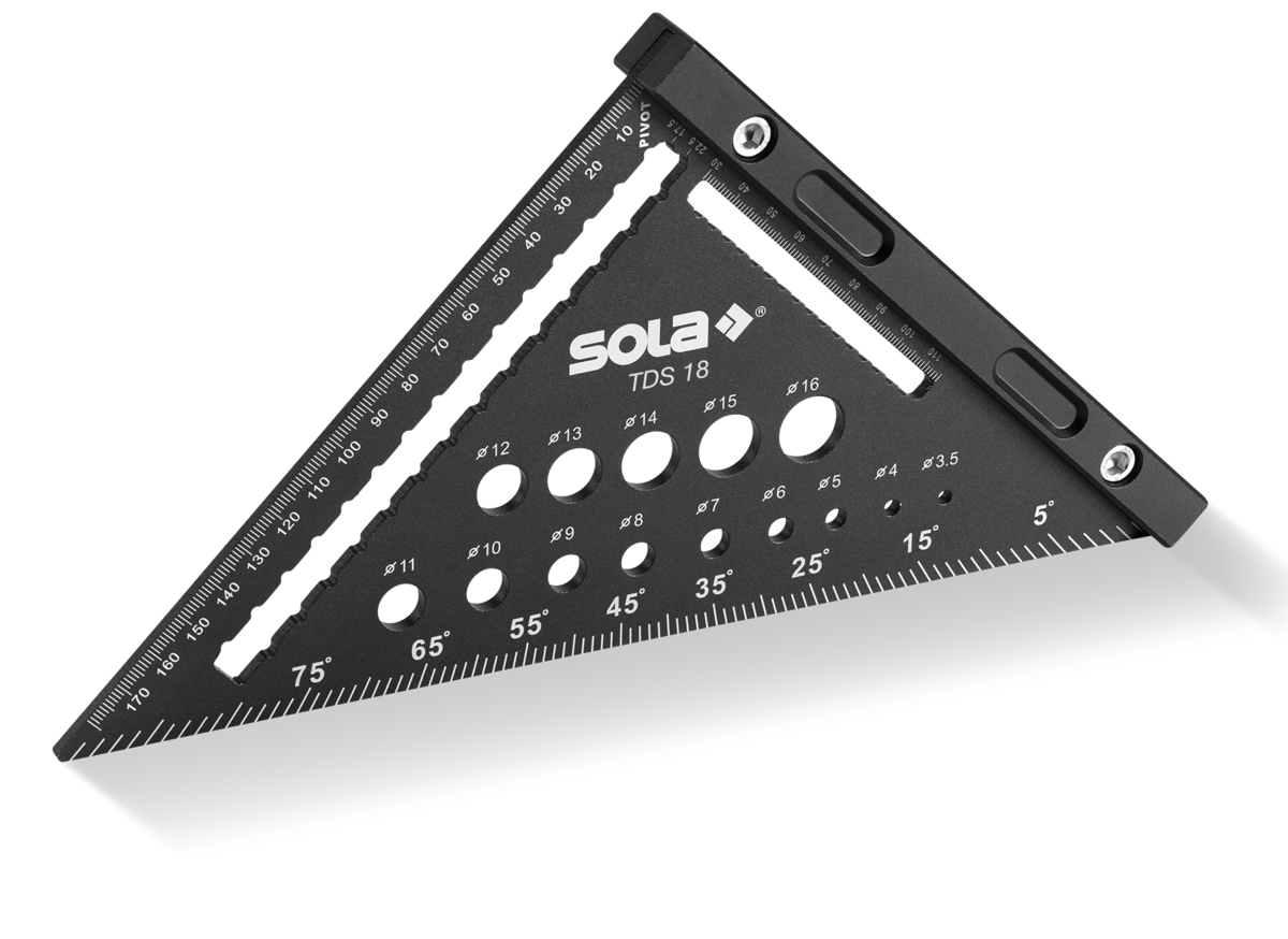 SOLA Metrischer Dreieckswinkel mit Bohrlehre und abnehmbarem Anschlag TDS 18