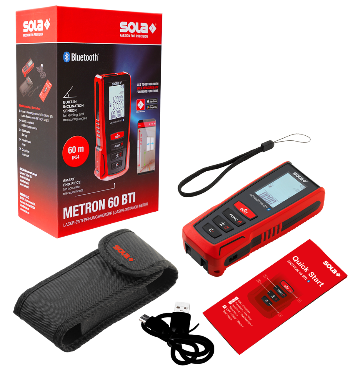SOLA Laser Entfernungsmessgerät METRON 60 BTI - bis 60 Meter mit Malerfunktion, Bluetooth® - 71027201