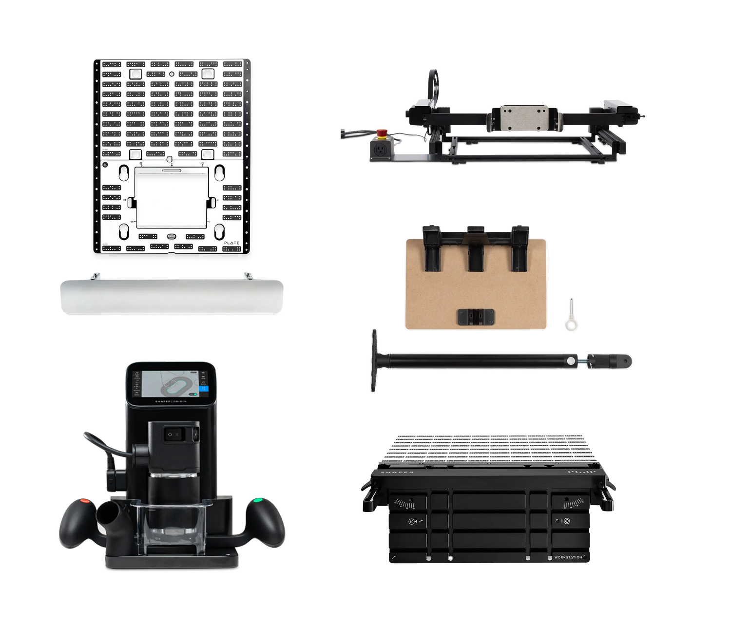 SET: Shaper Origin + Benchpilot + Workstation + Werkstückträger-Upgrade-Kit + Plate + Kantenanschlag