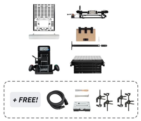 SET: Shaper Origin + Benchpilot + Workstation + Werkstückträger-Upgrade-Kit + Plate + Kantenanschlag