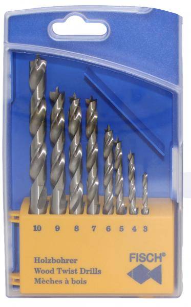Fisch HSS-Holzspiralbohrer-Set - Ø 3 / 4 / 5 / 6 / 7 / 8 / 9 / 10mm - 8-teilig - 013G00008K