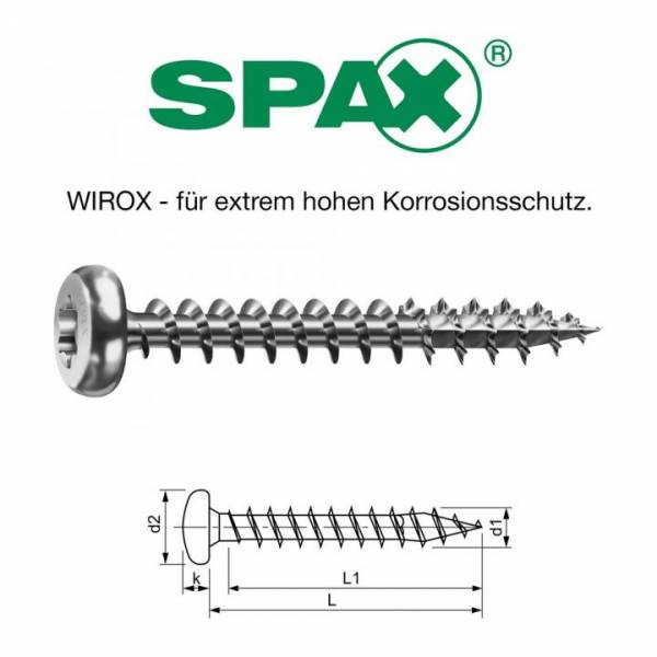 SPAX Halbrundkopfschraube Ø 6,0x100mm, 100 Stück, Teilgewinde, Wirox-Silber, TX 30 - 201010601005