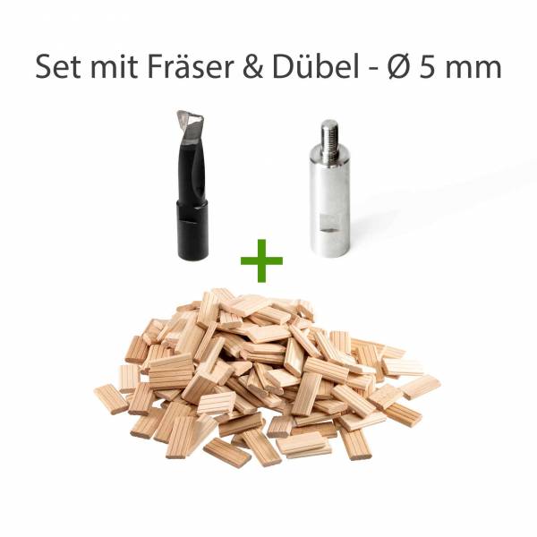 SET: Domino-Adapter für Domino XL DF 700 + Ø 5 mm Fräser + 5 x 30 mm Buche Dübel