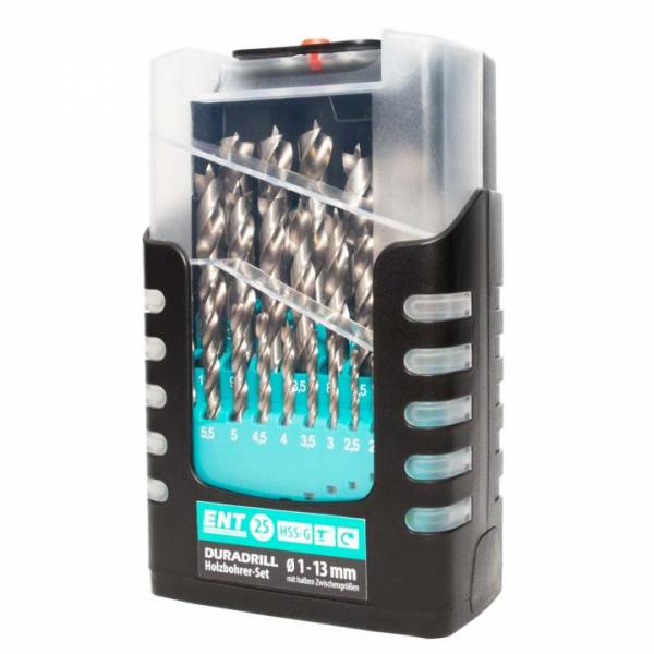 ENT® DURADRILL HSS-G Holzspiralbohrer-Set 25-tlg. 1-13mm - 09225