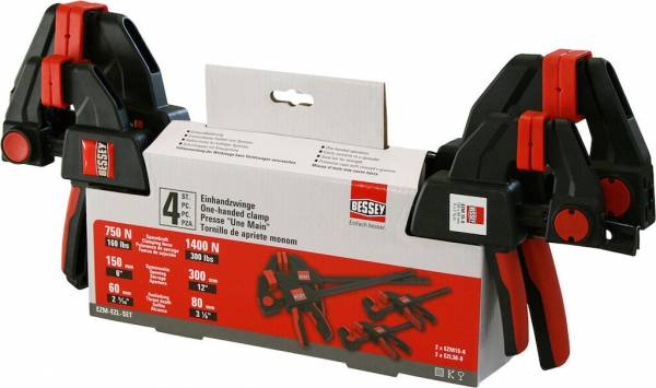 BESSEY Einhandzwingen-Set - 4er-Pack besteht aus: 2x EZM15-6, 2x EZL30-8