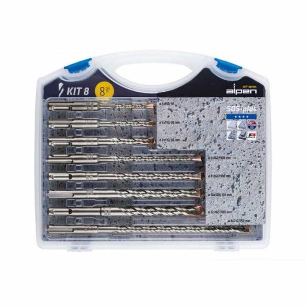 ALPEN 8-teiliges SDS-plus Hammerbohrer-Set KIT 8 in Kunststoff-Koffer - 80704100100