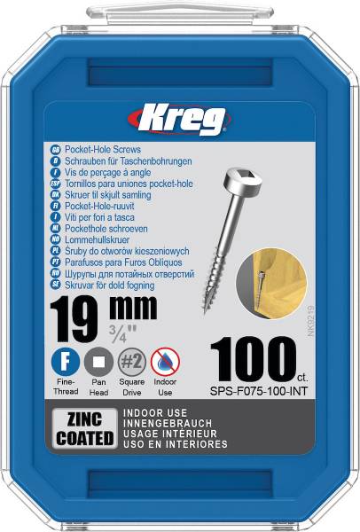 KREG® Taschenlochschrauben 19mm Feingewinde mit Flachkopf - 100 Stk - SPS-F075-100