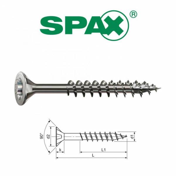 SPAX Senkkopfschraube Ø 6,0x70mm, 100 Stück, Teilgewinde, A2, TX 30 - 197000600703