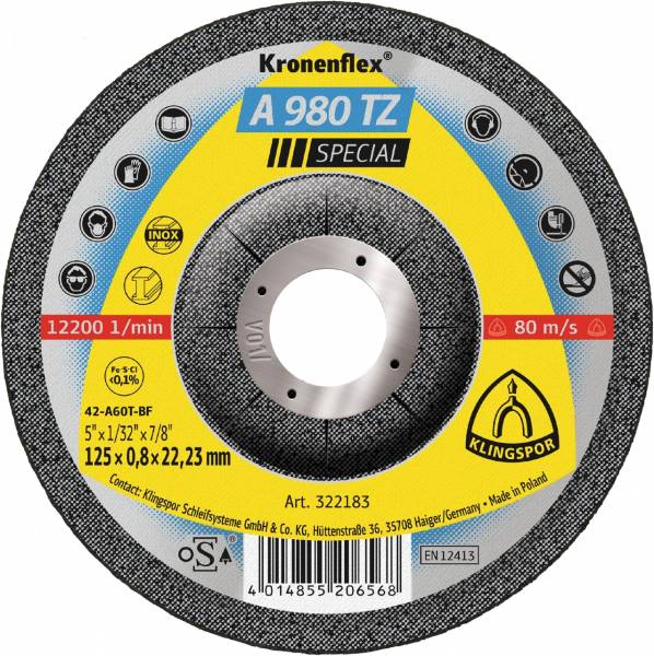 Klingspor Kronenflex A 980 TZ Trennscheiben 125 x 0,8 x 22,23 mm gerade - 25 Stk.