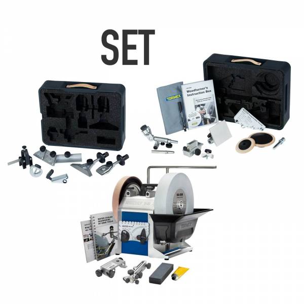 SET: TORMEK® Nassschleifmaschine-SET T-8 + Haus- & Heimpaket HTK-906 + Drechslerpaket TNT-808 + Drehplatte RB-180