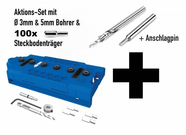 SET: KREG® Lochreihen-Bohrschablone LR32 mit 5mm Bohrer +3mm Bohrer + 3mm Bodenträger
