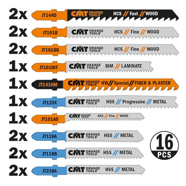 CMT Stichsägeblätter-Sortiment HOLZ / METALL / UNIVERSAL - 16-teilig - JT016