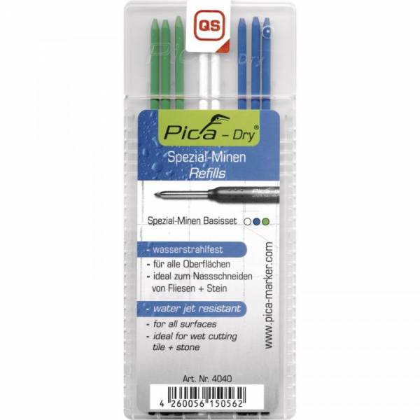 PICA Ersatzminen-Set "blau/weiß/grün" wasserstrahlfest zu Tieflochmarker Pica Dry - 4040