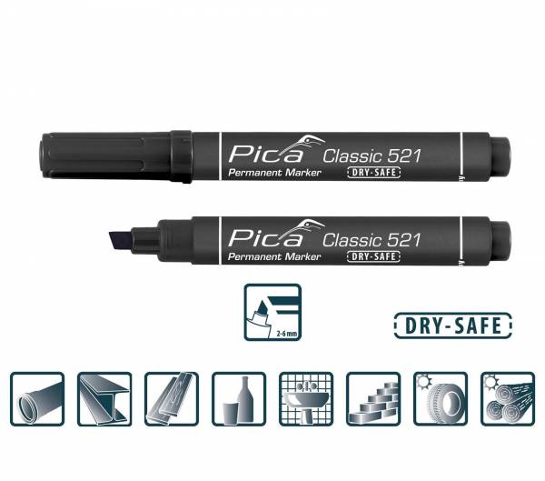 PICA® Classic 521 - SCHWARZ - Permanent Marker mit Keilspitze - 521/46