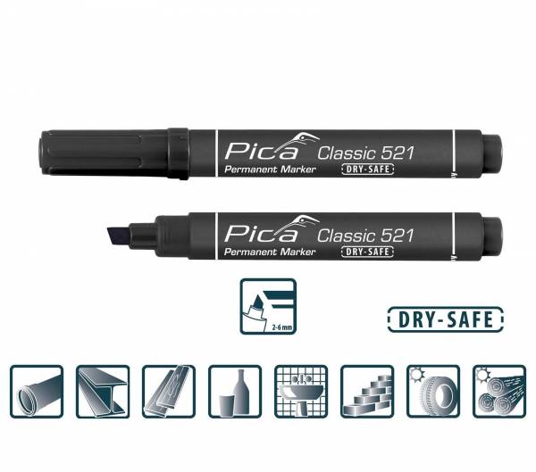 PICA® Classic 521 Permanent Marker mit Keilspitze - SCHWARZ - 521/46