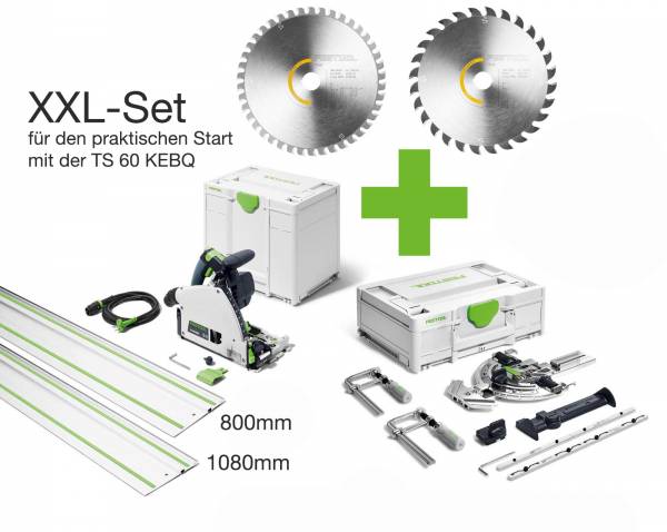 XXL-Set Festool Tauchsäge TS 60 KEBQ-Plus + 2 Führungsschiene + Zubehör-Systainer inkl. 2 Sägeblätter