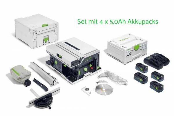 SET: Festool Akku-Systainersäge CSC SYS 50 EBI-Plus (Säge und 4 Akkus + 1 Doppel-Schnellladegerät)