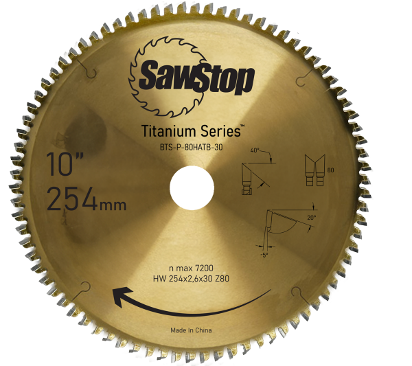 SAWSTOP Feinschnitt-Sägeblatt Ø 254x2,6x30 80 Zähne Titanium-Serie