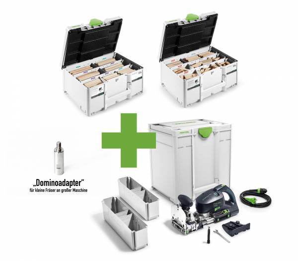 SET: Festool Dübelfräse DF 700 EQ-Plus DOMINO XL + beide Dübelkoffer + Fräser + Dominoadapter