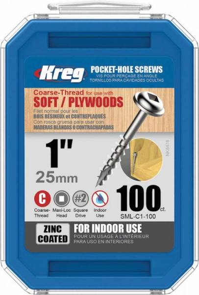 KREG® Taschenlochschrauben 25mm Grobgewinde mit Scheibenkopf - 100 Stk - SML-C1-100