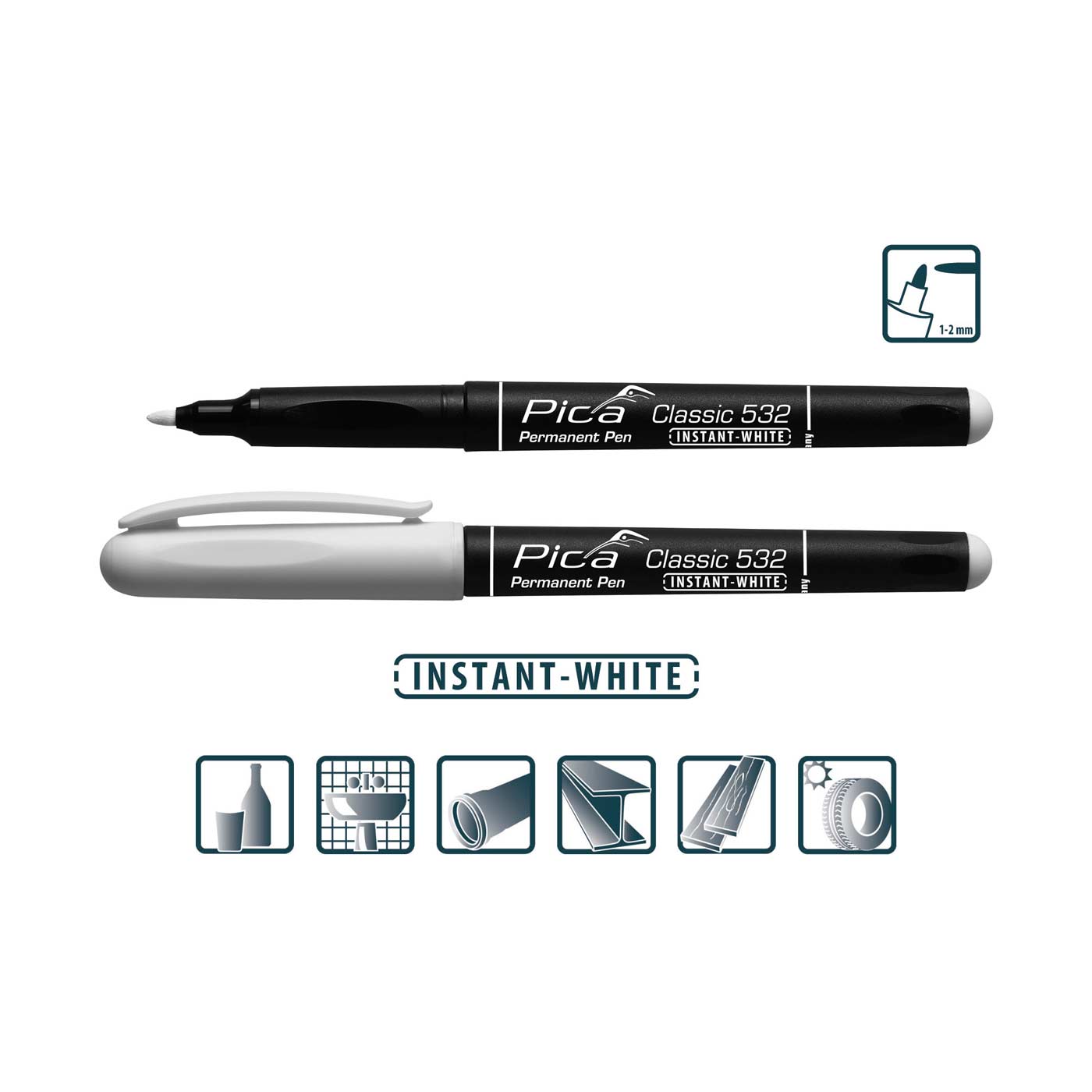 Rundspitze 1-2 mm Pica Permanent-Pen INSTANT WHITE Permanentmarker Marker 