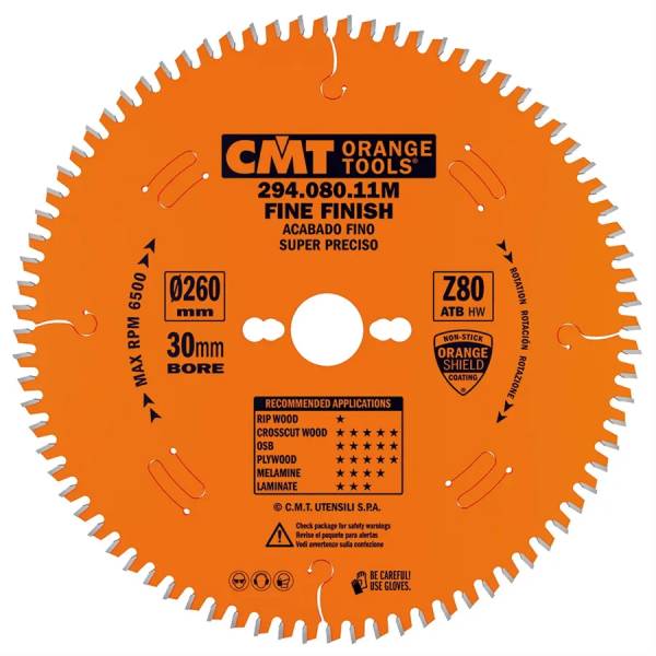 CMT HW Kreissägeblatt für feine Schnitte in Holz, Ø 260x2,5x30mm Z80