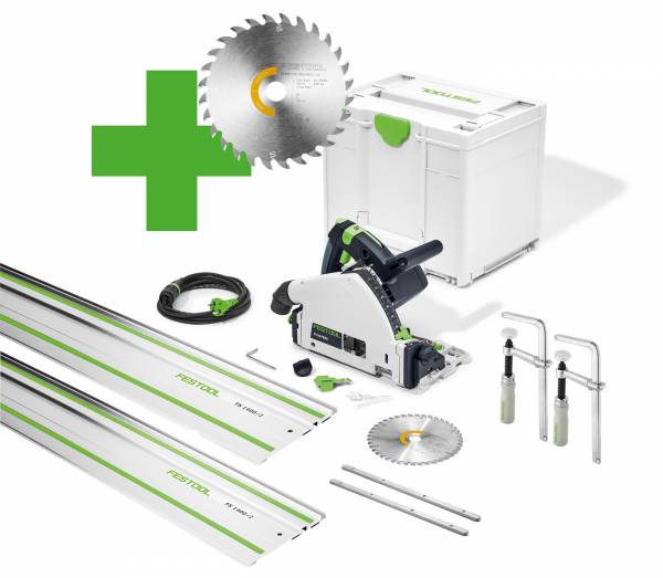 XXL-SET: Festool Tauchsäge TS 55 FEBQ (2 Sägeblätter, 2 Schienen, 2 Verbinder, 2 Zwingen) - No: 575961