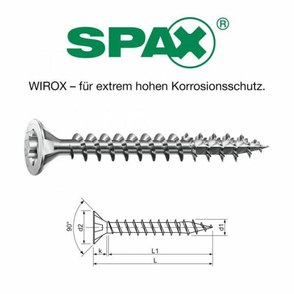 SPAX Senkkopfschraube Ø 3,0x20mm, 1000 Stück, Vollgewinde, Wirox-Silber, TX 10 - 1191010300205