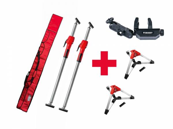 SET: 2x Bessey Montagestütze mit Pumpgriff STE300 + TASCHE + BAUSTATIV + LASERHALTERUNG