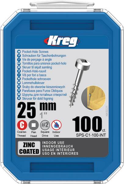 KREG® Taschenlochschrauben 25mm Grobgewinde mit Flachkopf - 100 Stk - SPS-C1-100