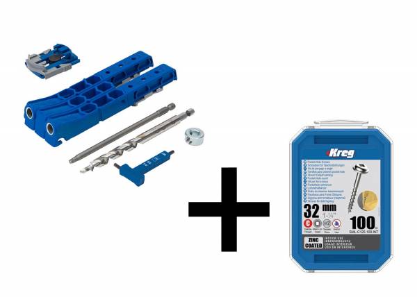 SET: KREG® Pockethole-Jig - Taschenloch Bohrschablone 320 - KPHJ320-INT + 100x 32mm Schrauben mit Grobgewinde