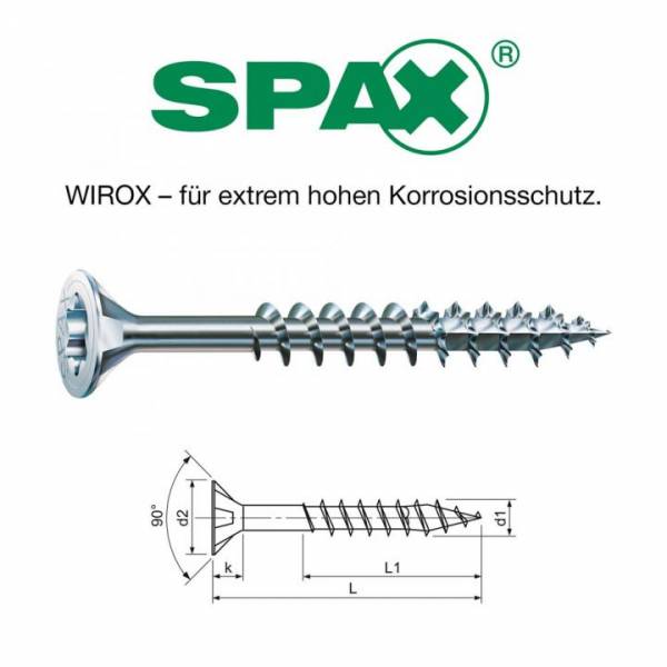 SPAX Senkkopfschraube Ø 5,0x80mm, 200 Stück, Teilgewinde, Wirox-Silber, TX 20 - 191010500805