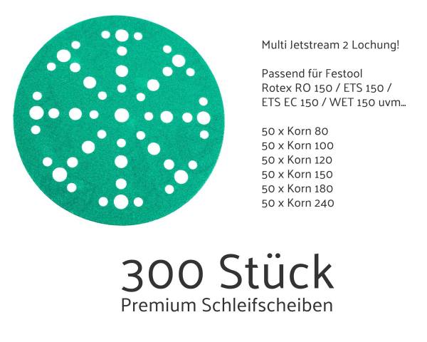 Mikes Premium Schleifscheiben-Sortiment Ø 150mm K 80 bis 240 - 300 Stück - passend für Lochbild: Festool Multi Jetstream 2