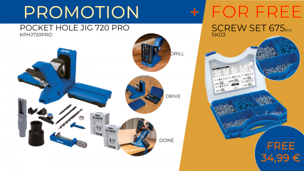 SET: KREG® Pockethole-Jig - Taschenloch Bohrschablone 720 Pro PLUS Schrauben-Set - KPHJ720PRO + SK03