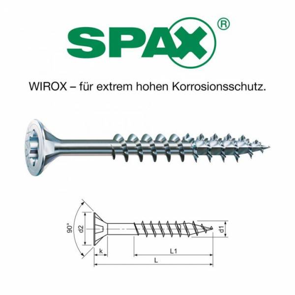 SPAX Senkkopfschraube Ø 4,5x50mm, 200 Stück, Teilgewinde, Wirox-Silber, TX 20 - 0191010450503 // KLEINPACKUNG