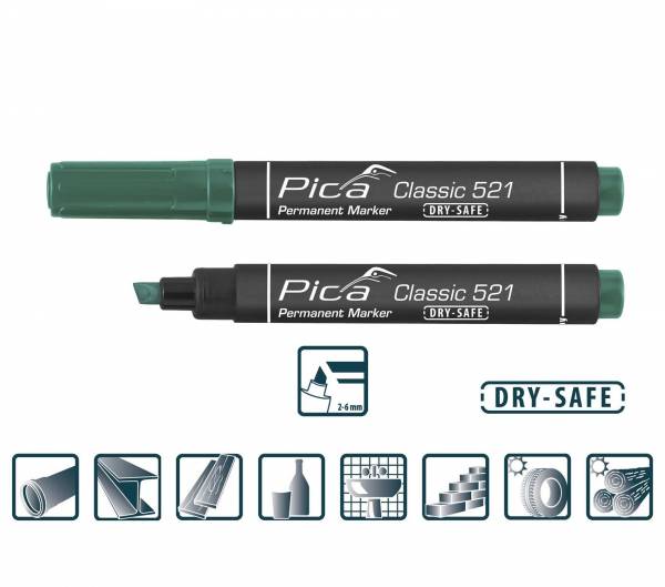 PICA® Classic 521 Permanent Marker mit Keilspitze - GRÜN - 521/36
