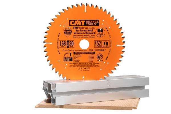 CMT HW Kreissägeblatt für Kunststoff / Laminat / NE-Metalle, Ø 168x1,8x20mm Z 52