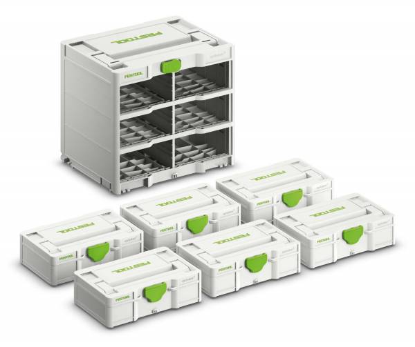 Festool Systainer³ Rack SYS3-RK/6 M 337-Set inkl. 6 Systainer³ S 76 inkl. Unterteiler - 577816