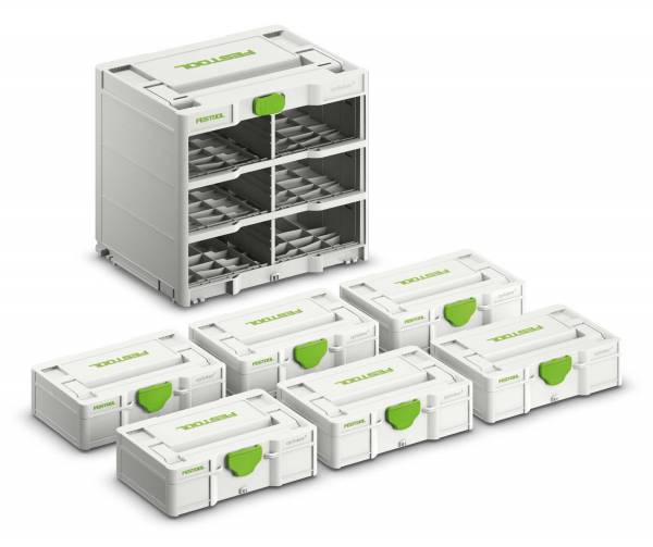 SET: Festool Systainer³ Rack SYS3-RK/6 M 337-Set inkl. 6 Systainer³ S 76 inkl. Unterteiler - 577816