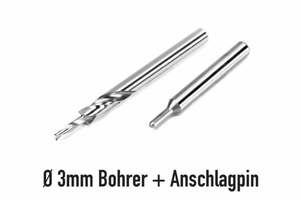 SET: Ø 3mm Regalbodenträger-Bohrer & Anschlagpin für KREG® Bohrschablone KMA3220 bzw. KMA3232
