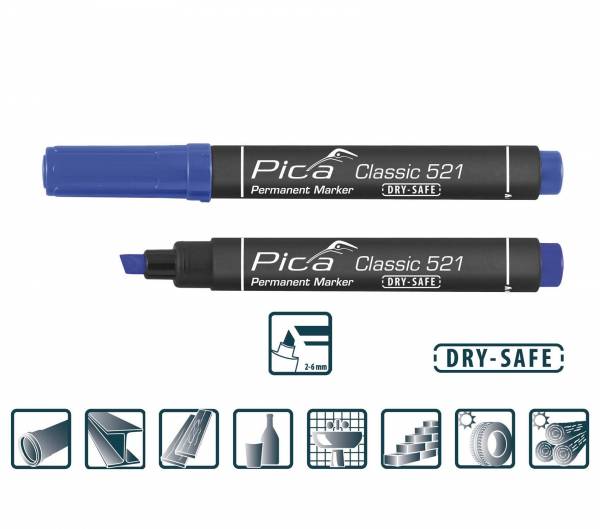 PICA® Classic 521 - BLAU - Permanent Marker mit Keilspitze - 521/41