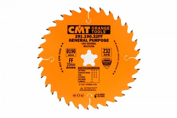 CMT HW Kreissägeblatt für universelle Schnitte in Holz, Ø 190x2,6x20mm Z32 FASTFIX