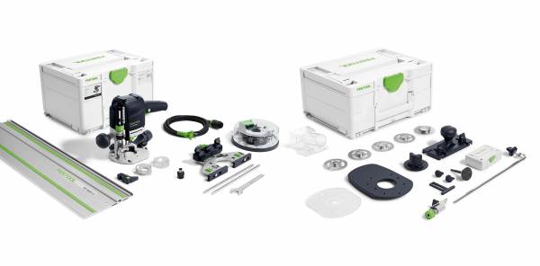 SET: Festool handliche Oberfräse OF 1010 REBQ-FS-Set+Box (Oberfräse + Fräserbox + 800mm Schiene + Zubehör-Koffer) - 578053