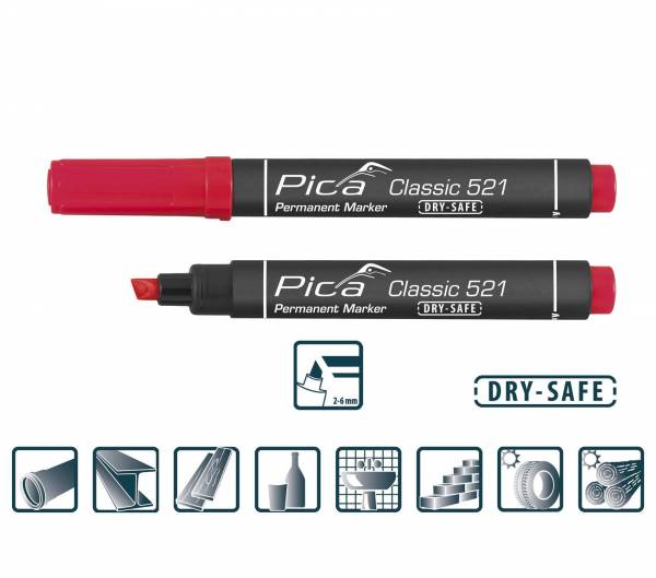 PICA® Classic 521 Permanent Marker mit Keilspitze - ROT - 521/40